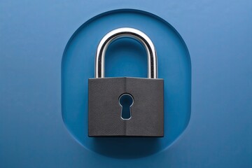 Fototapeta premium Cybersecurity and Privacy Protection with Secure Padlock on Azure Blue Background