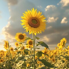 Tall sunflower stalks with bright yellow blooms, outdoors, flower, vibrant, blooms, colors