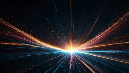 Fototapeta premium Glowing light streaks and particles create a dynamic background.