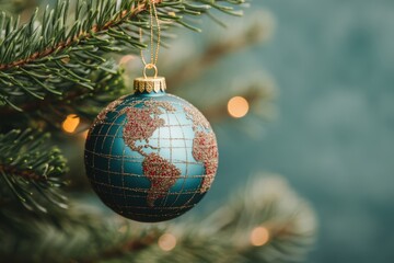 Recycling during festive seasons promotes sustainability. A festive image featuring a Christmas ornament shaped like a globe, perfect for holiday-themed projects and decorations.