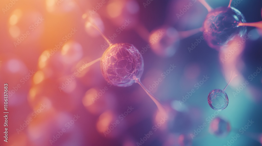 Fototapete vibrant gradient background with abstract molecules forming network connections using links and sphe