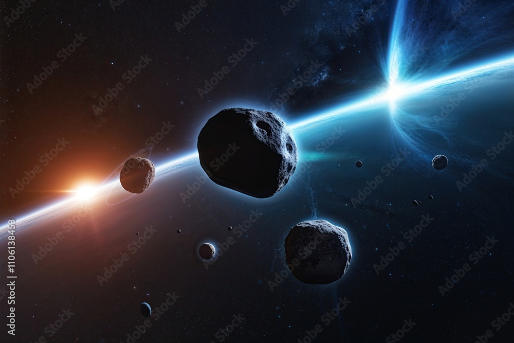 Poster asteroids and comets in space exploring isolated celestial bodies in motion