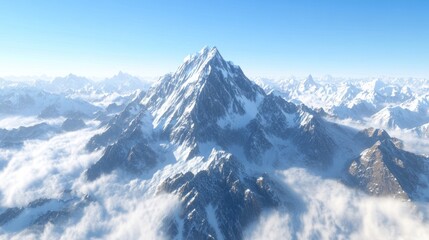 Obraz premium Majestic Snow-Covered Mountain Range with Clear Blue Sky and Rolling Clouds