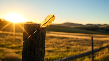 Golden Arrow Pierces Rustic Post Sunset Landscape