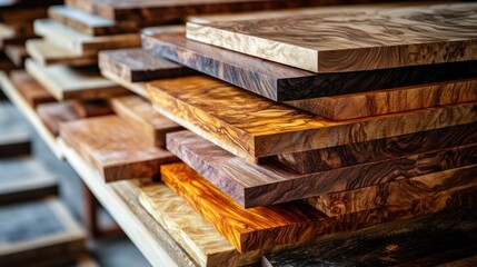 Fototapeta premium A close-up of a stack of different types of wood, showing the grain and color variations.
