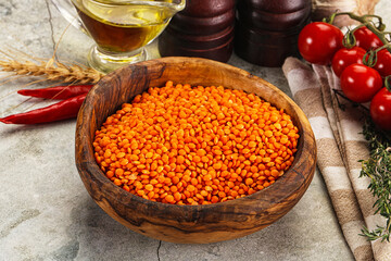 Raw red lentil for cooking