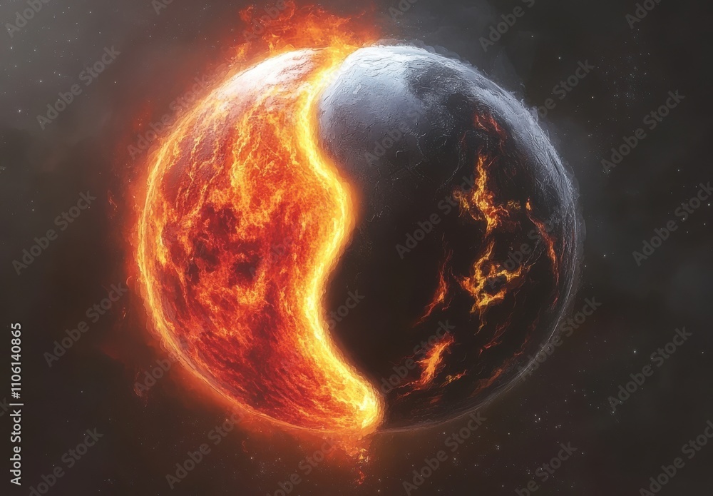 Poster a stunning artistic representation of fire and ice highlighting the contrasting elements of nature o
