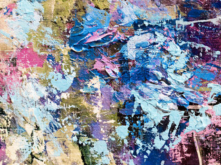 Vivid colorful  painting.  Background design. Dots , strokes of paint. Textured oil painting.  Hand drawn brush stroke. Multicolored circles. Bright pattern with paint structure. Impasto. Color scheme