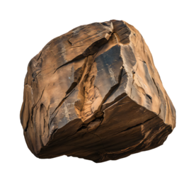 A detailed image of a large, rough-hewn rock, isolated on a transparent background. 