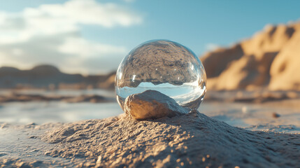 Glass Sphere Reflecting the Beach