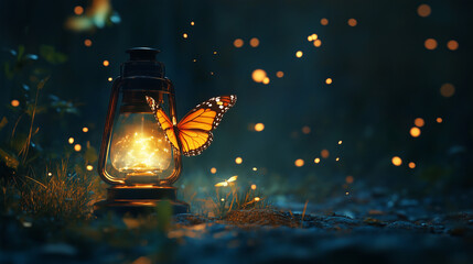  Lantern and Butterfly at Night