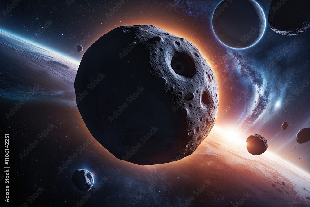 Poster massive asteroids and comets floating in space