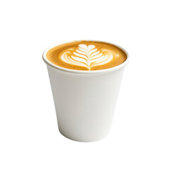 Coffee with latte art in paper cup isolated on white and transparent background