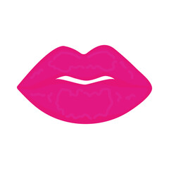 Lips icon. Plump beautiful pink lips of a woman isolated on white background. Vector illustration.