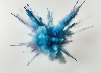 Obraz premium Abstract Explosion of Blue Colored Smoke and Dust Creating a Stunning Visual Display on a Neutral Background for Modern Art and Graphic Design