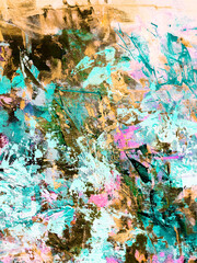 Vivid colorful  painting.  Background design. Dots , strokes of paint. Textured oil painting.  Hand drawn brush stroke. Multicolored circles. Bright pattern with paint structure. Impasto. Color scheme