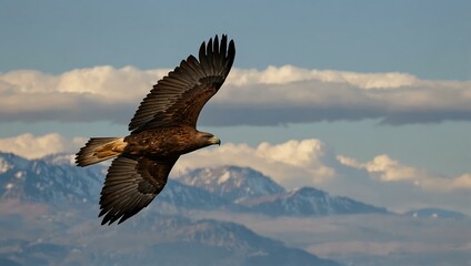 Obraz premium Golden eagle soaring in the open sky.