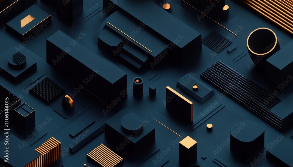 Aufkleber abstract geometric composition with dark blue background and intricate golden accents showcasing var