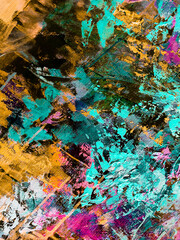 Vivid colorful  painting.  Background design. Dots , strokes of paint. Textured oil painting.  Hand drawn brush stroke. Multicolored circles. Bright pattern with paint structure. Impasto. Color scheme