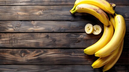 Bananas on Wooden Table with Space for Text