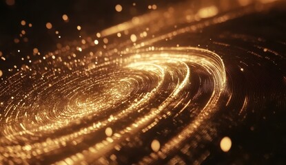 Abstract Golden Swirls of Light and Particles Creating a Dreamy Cosmic Effect in an Ethereal Space Scene Perfect for Digital Art Projects and Backgrounds