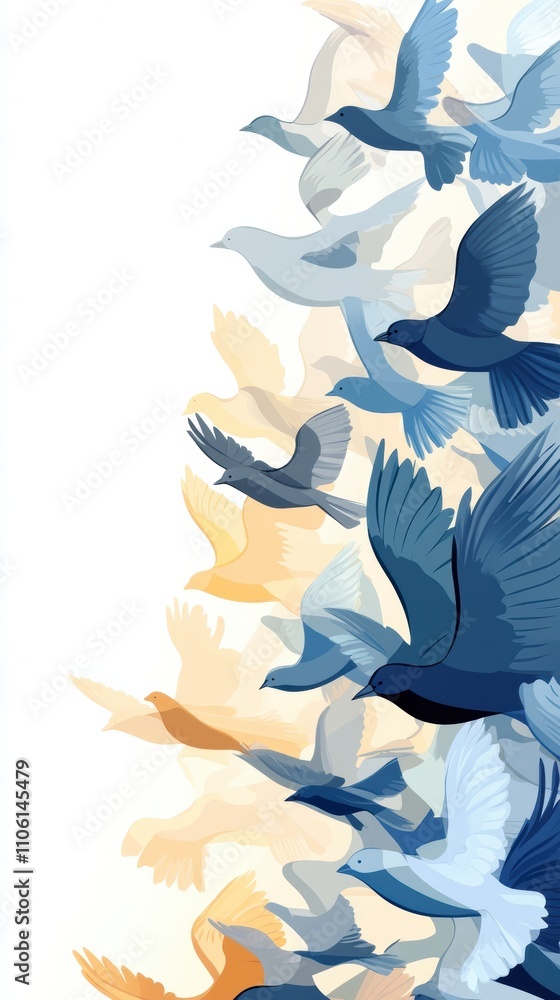 Poster Colorful birds in flight create a dynamic and harmonious pattern, AI