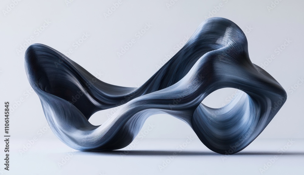 Aufkleber abstract three-dimensional sculpture with flowing curves and dynamic shapes in black and white showc
