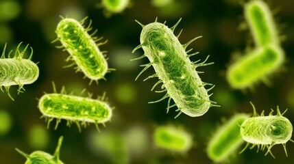 Fototapeta premium Intricate details of skin surface bacteria under the microscope, illustrating the ecosystem of healthy skin.