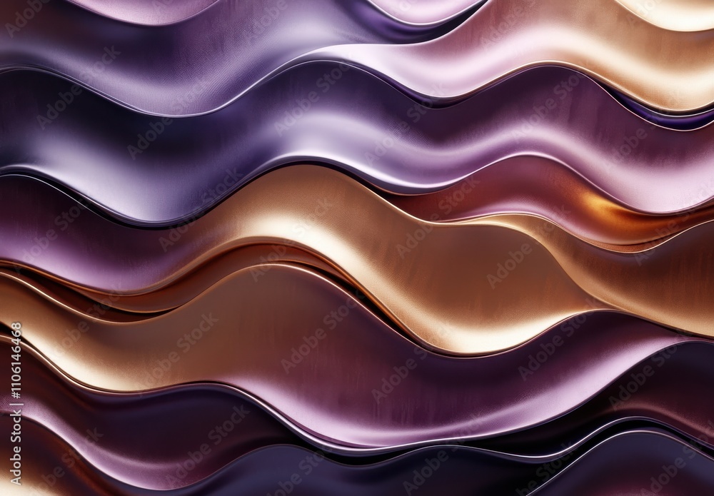 Poster abstract waves of colorful metallic tones in smooth flowing patterns creating a dynamic visual textu
