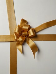 Fototapeta premium Golden ribbon and bow on a white background.