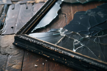 Broken black picture frame.