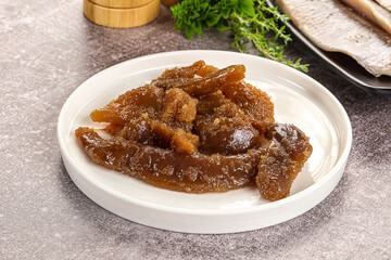 Herring roe snack in the plate