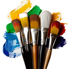 Fototapeta premium Colorful Paintbrushes and Paint Strokes on Canvas - Art Supplies for Creative Expression.