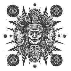 Fototapeta premium Black And White Illustration Of An Indigenous Person With Traditional Headwear Geometric Patterns