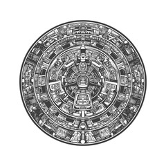 Obraz premium Black And White Illustration Of The Aztec Calendar Stone