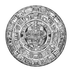 Obraz premium Intricately Detailed Aztec Calendar Stone Illustration