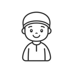 Obraz premium Line Art Illustration Of A Smiling Boy Wearing A Hat