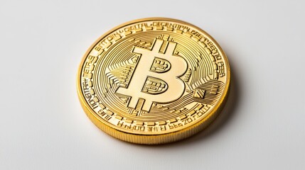Golden bitcoin cryptocurrency coin close up