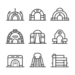 Line Art Illustrations Of Different Types Of Entrances