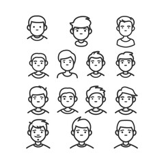 Line Art Illustrations Of Male Faces With Different Hairstyles
