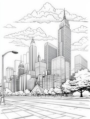 Skyline cityscape architectural line art illustration