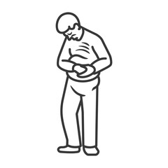 Fototapeta premium Line Drawing Of A Man Holding His Stomach In Pain