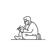 Line Drawing Of A Man Sitting And Writing In A Notebook