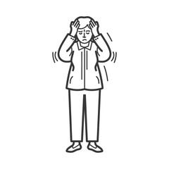 Line Drawing Of A Person Holding Their Head In Distress