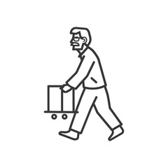 Line Drawing Of A Person Pushing A Hand Truck