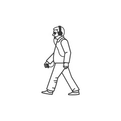 Obraz premium Line Drawing Of A Person Walking With Headphones