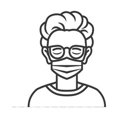 Line Drawing Of A Person Wearing Glasses And A Face Mask