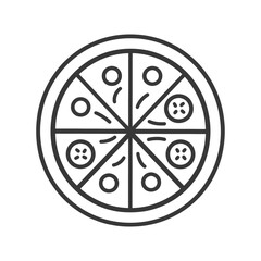 Line Drawing Of A Pizza With Six Slices And Toppings
