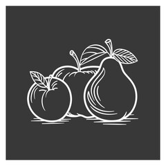 Line Drawing Of An Apple And A Pear On A Dark Background