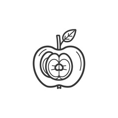 Obraz premium Line Drawing Of An Apple With A Leaf And Its Core Visible